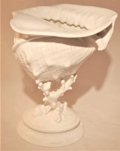 Antique Wedgwood White Porcelain Centrepiece - Fine Bone China Conch Shell sat Upon Coral on a round base - Victorian circa 1900 - 24.8 cm H 19 cm L