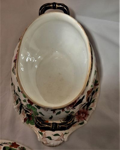 Large Chamberlain Worcester Porcelain Bone China Lidded Soup Tureen & Stand Imari Japan pattern ca 1825 - female mask head handle terminals 41cm L 6pt