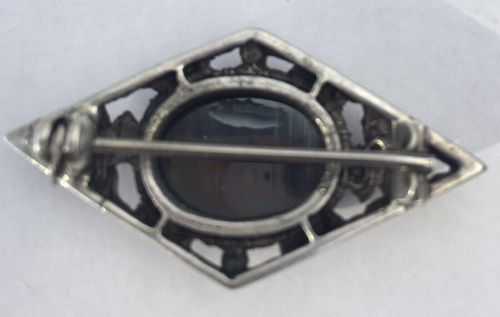 Arts and Crafts Style Silver and Haematite Brooch Possibly Bernard Instone