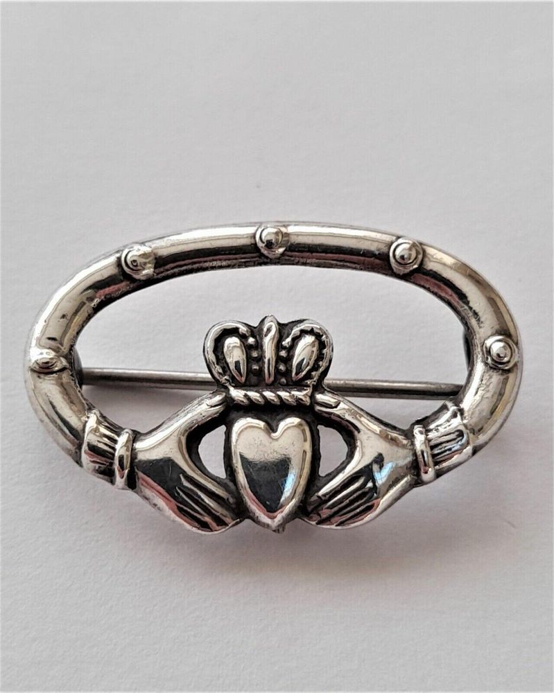 Antique Irish Silver Claddagh Brooch Pin Regd Design Number 431923 Possibly Dublin 1934