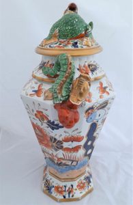 Antique Masons Patent Ironstone China alcove vase hand painted Fence Japan pattern potpourri circa 1815 Dragon handles Regency early 19thC 54cm 7.6kg