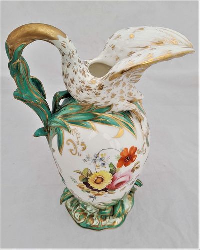 Antique Regency Daniel & Son Porcelain Swan lipped Vase Ewer or Jug Hand Painted Botanicals circa 1825. Made by Henry & Richard Daniel Shelton Staffordshire. 242mm high weighs 516 grammes unpacked.