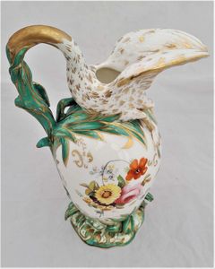 Antique Regency Daniel & Son Porcelain Swan lipped Vase Ewer or Jug Hand Painted Botanicals circa 1825. Made by Henry & Richard Daniel Shelton Staffordshire. 242mm high weighs 516 grammes unpacked.