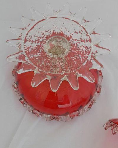 Antique Large Ruby Glass Table Centrepiece or Epergne Stand & Ruby Glass Trumpet circa 1880 - Applied crimped leaf & embossed daisy decoration 42cm High 2.4 kg