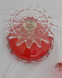 Antique Large Ruby Glass Table Centrepiece or Epergne Stand & Ruby Glass Trumpet circa 1880 - Applied crimped leaf & embossed daisy decoration 42cm High 2.4 kg
