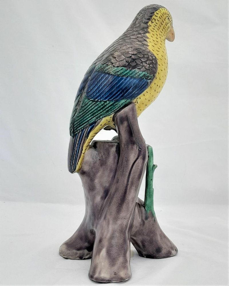 Japanese Arita Porcelain Parrot Okimono Figurine decorated in Ko Kutani Style Meiji antique circa 1870 -  29 cm high 939 grammes