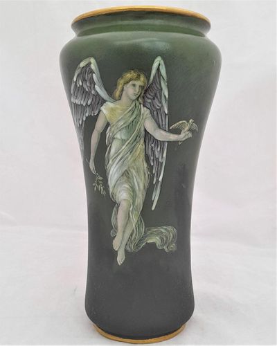 Antique Derby Porcelain Vase Hand Painted Angel of Peace - W Lambert - Old Crown Derby China Works in King Street Derby made in the William Larcombe period after Sampson Hancock Antique circa 1915 20cm high