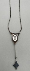 Antique Silver & Enamel Charles Horner Dropper Necklace Pink Rose Spray on Pale Blue Guilloche Enamel circa 1915