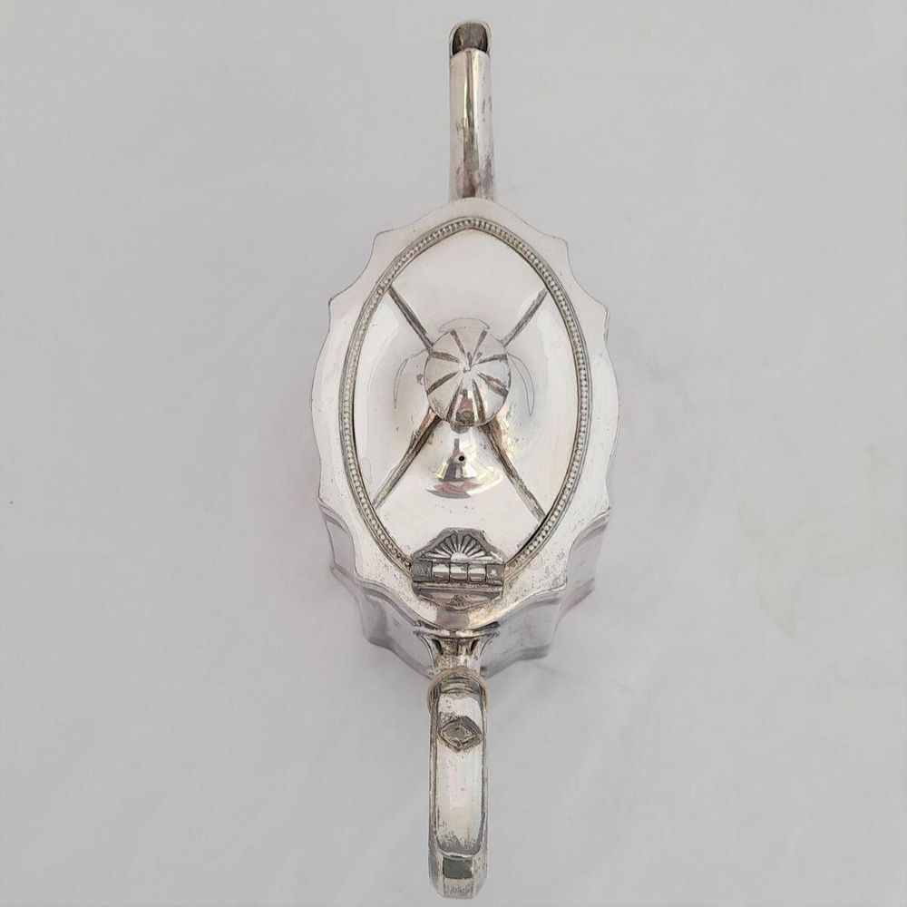 Top down view - James Dixon & Sons silver plated Commode shaped EPBM tea pot engine engraved design - antique George V circa 1920 2 pint capacity