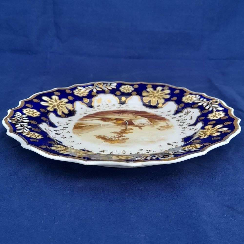 Top edge view - Ridgway Regency Porcelain loop sprigged dessert plate - Pattern 941 Topographical scene c 1810