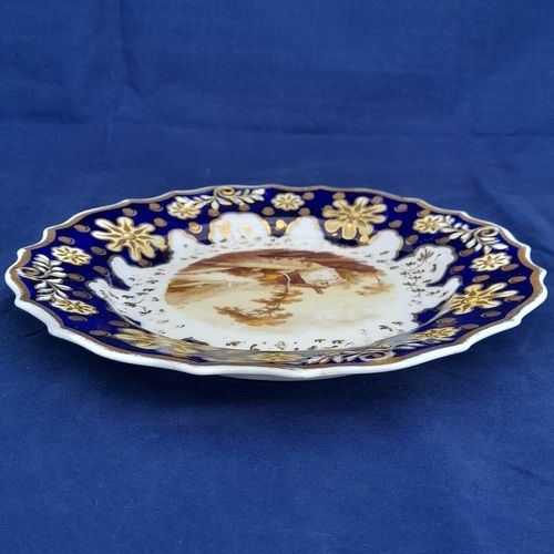 Top edge view - Ridgway Regency Porcelain loop sprigged dessert plate - Pattern 941 Topographical scene c 1810