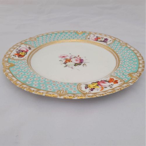 Edge view left - John Rose Coalport Porcelain dessert plate - Oeil de Perdix Union pattern border floral cartouches circa 1825