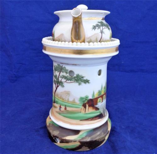 Paris Porcelain Veilleuse Théière Teapot on Stand Night Light  c 1860 Antique