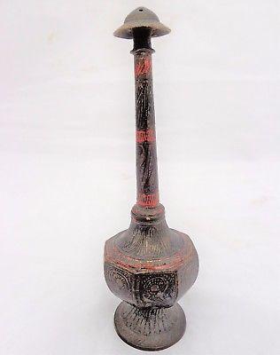 Indian Rosewater Sprinkler Chased Enamel Brass Benares Gulabdani Antique c 1900