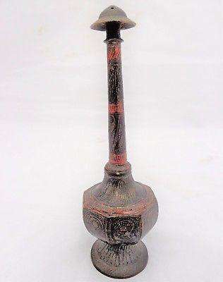 Indian Rosewater Sprinkler Chased Enamel Brass Benares Gulabdani Antique c 1900