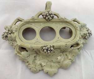 Antique Ink Stand Inkwell Grey Green Stoneware Applied Patch Mark B 121 c 1840