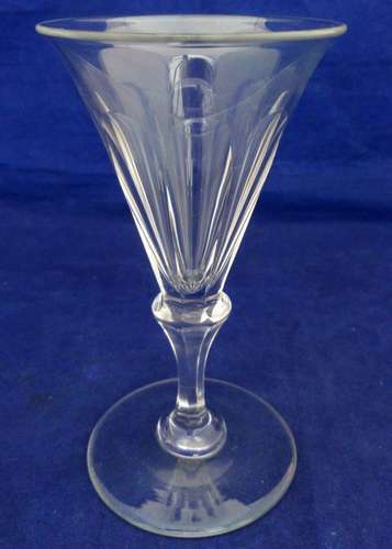 Antique Regency Wine Glass Panel Cut Drawn Trumpet Bowl Faceted Knop Stem c 1820