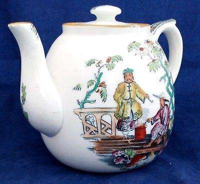 Antique Victorian Small Teapot Chinoiserie Transferware Gourd Shape c 1870 Till