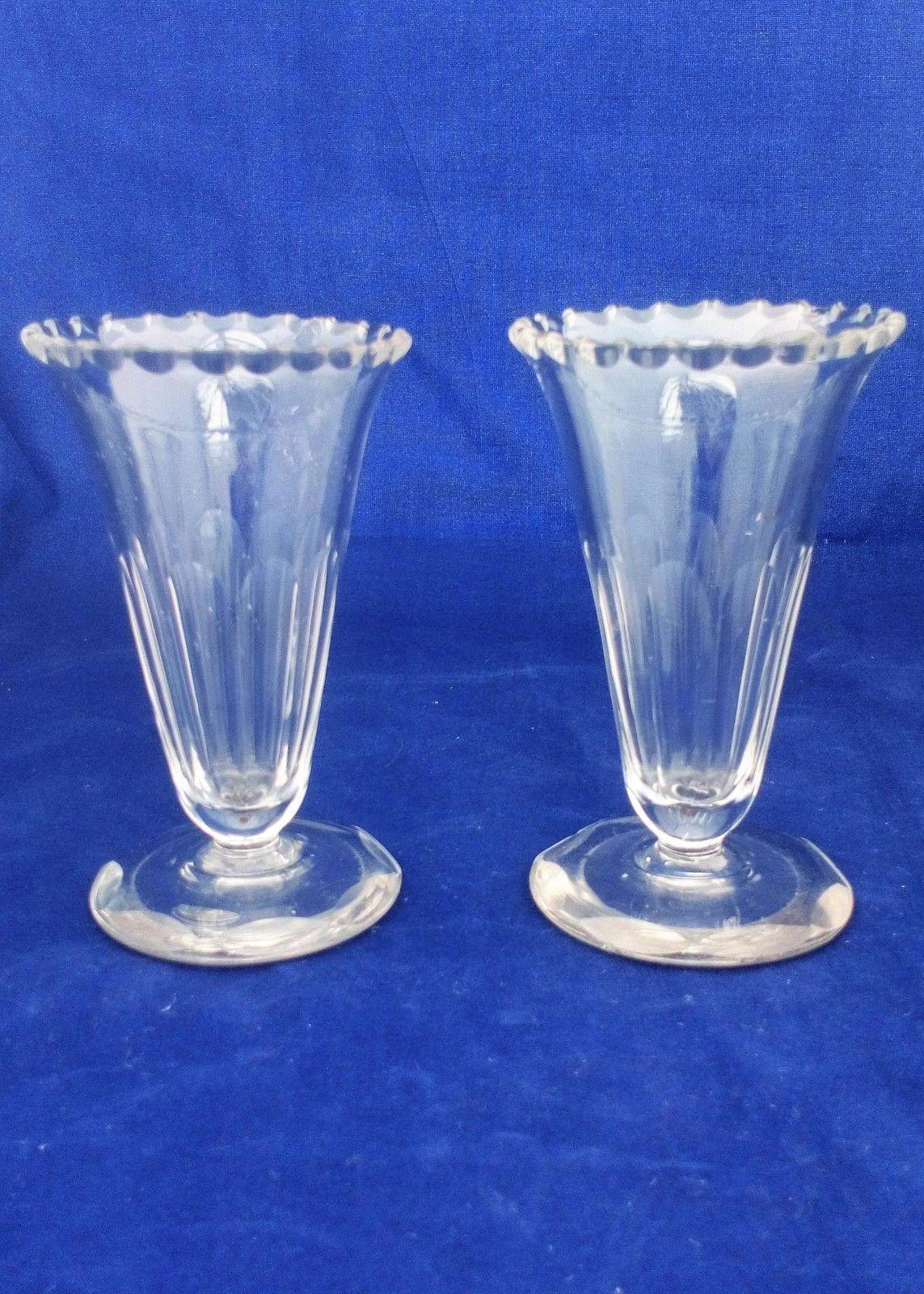 Pair Antique Bell Bowl Jelly Glass Panel Cut and Faceted Foot c 1830 William IV