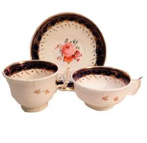 Samuel Alcock Porcelain Trio Painted Flowers Cups & Saucer Antique English 1835