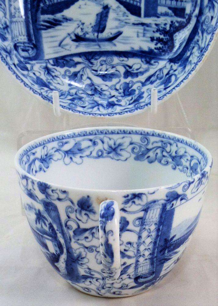 Wedgwood Bone China Bute Shape Tea Cup & Saucer Blue Transferware c 1815