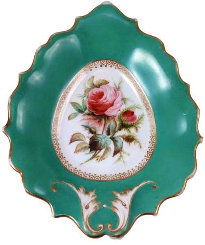Antique Porcelain Leaf Shaped Pin Dish William Adams circa 1835 Painted Roses