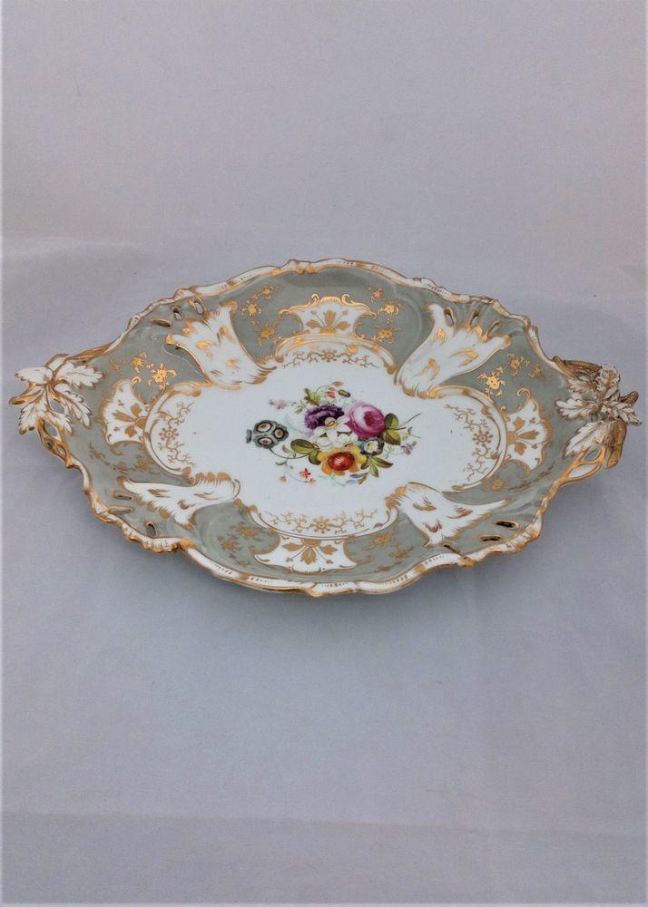 Samuel Alcock Porcelain Painted Leaf Handled Dessert Dish 2 760 pattern c 1840
