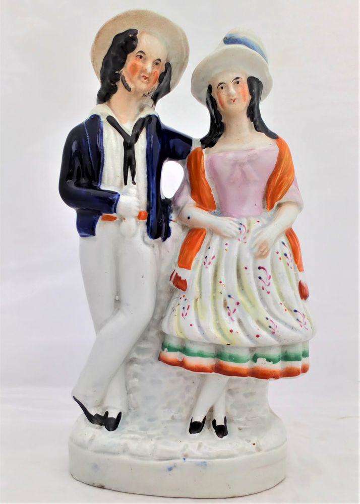 Staffordshire Flatback Sailor and His Girl Figurine Victorian c 1850