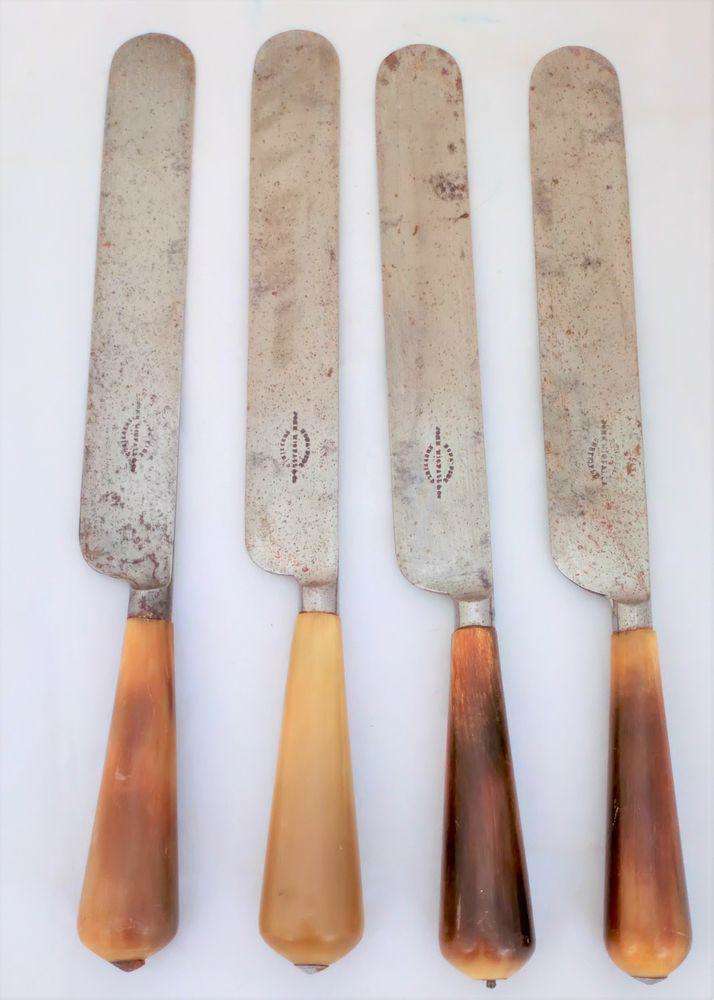 Set of Four Horn Handled Knives John Wigfall & Co Antique Cutlery c 1860