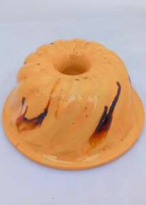 Yellow Ware Slip Pottery Turks Cap Bundt Cake Mould Mielle French Antique c 1880