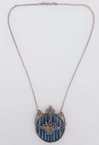 Regency Cut Steel Pendant Necklace Blue Glass Back Basket Design Antique c 1820