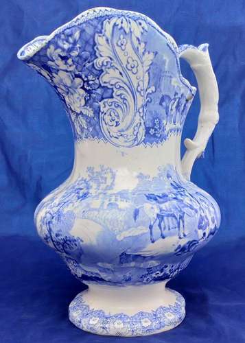 Antique Large Blue and White Jug Transfer Ware Arabian Sketches Pattern Rare circa 1830 possibly Ridgway
