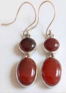 Antique Edwardian to 1920s Silver and Carnelian Dropper Earrings on French Hooks