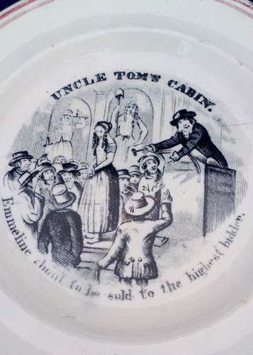 Antique Transfer Printed Plate Anti Slavery Uncle Tom's Cabin by Harriet Beecher Stowe Image by George Cruikshank - Emmeline about to be sold at Auction circa 1855