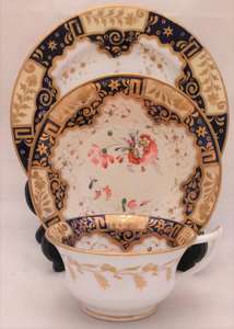 Antique Regency Porcelain Etruscan Shaped Cup, Saucer and Plate hand painted pattern number 812 attributed to John Yates circa 1820 no2