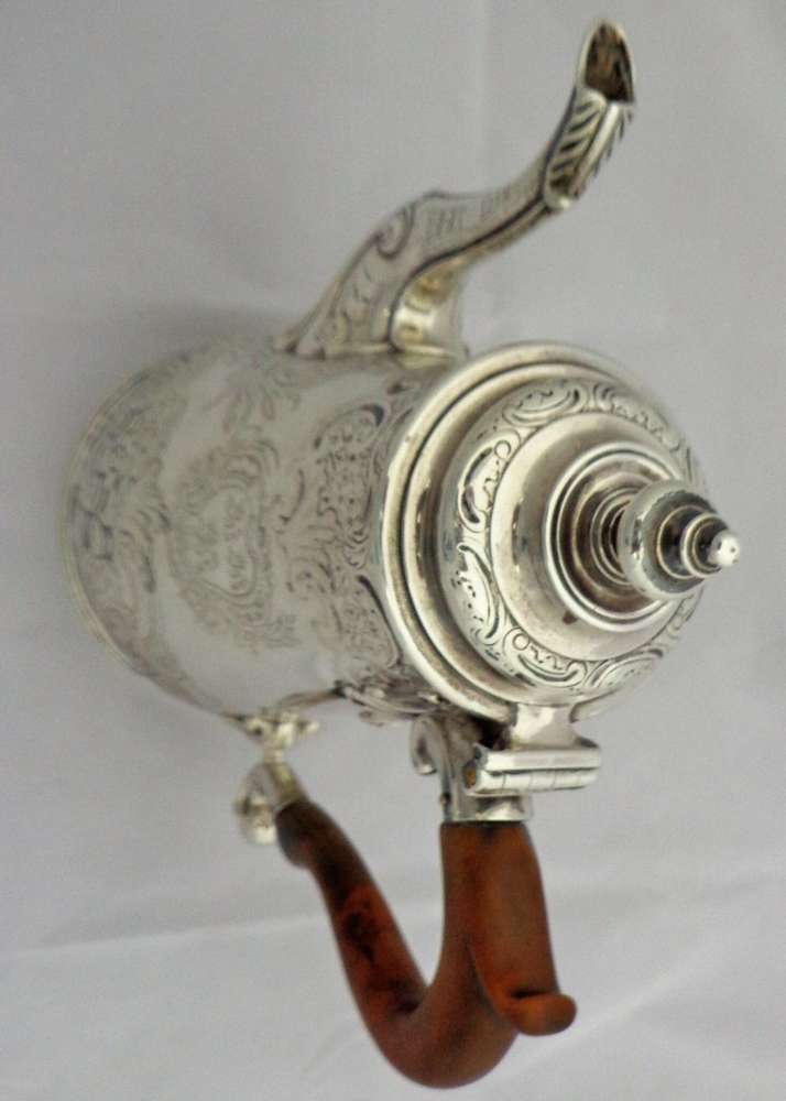 George II Sterling silver coffee pot by Paul Crespin Hallmarked London 1750 converted from a Chocolate pot.