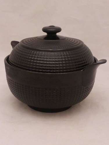 Antique Staffordshire stoneware Egyptian black glazed basalt engine turned round shaped lidded sugar basin or sucrier circa 1830