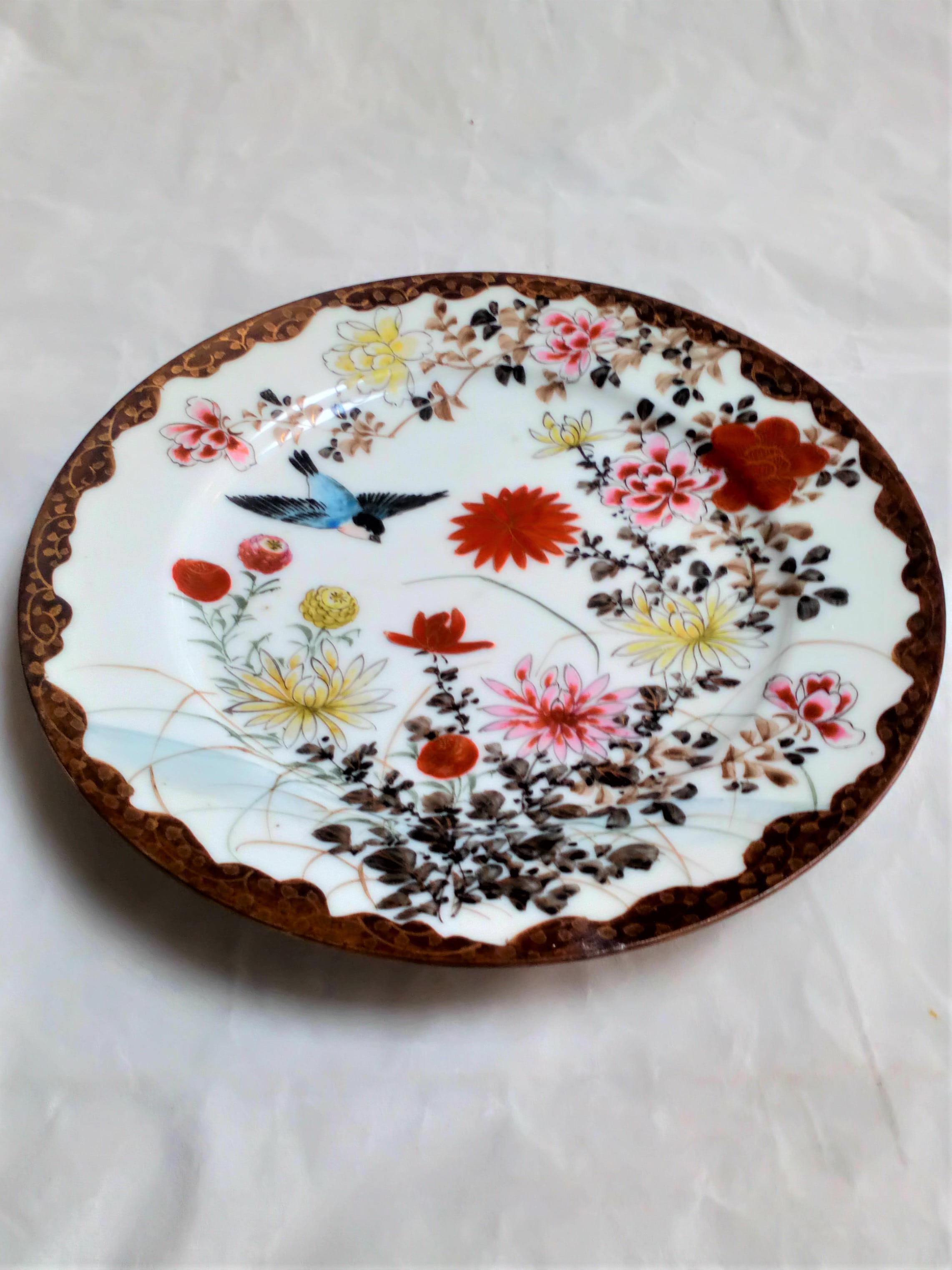 Antique Japanese Porcelain Plate Painted Birds and flowers marked 伊藤製 Ito sei  made by Ito from the Meiji circa 1900