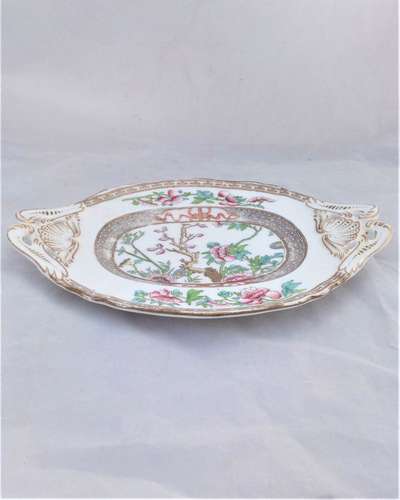 Antique John Rose Coalport Porcelain Small Plate or Twin Handled Stand Indian Tree Pattern c 1820