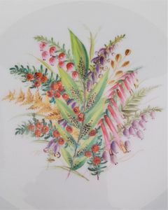 An antique Royal Worcester Porcelain Botanical Dessert Plate Heather Pattern number 8893 impressed date code 1904 Jewelled rim