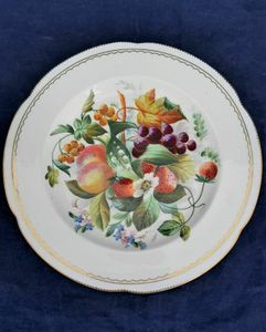 Antique Dessert Plates & Comport Good Quality Hand Painted Flowers & Fruit circa 1880 - profusion of fruit flowers leaves & berries 22 cm dia 5 cm H