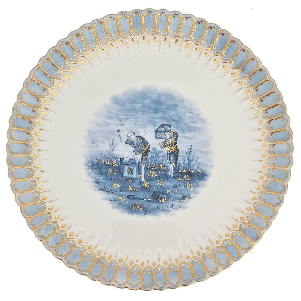 Antique Copeland Porcelain Cabinet Plate Blue & White Chinese Figures date code for 1882