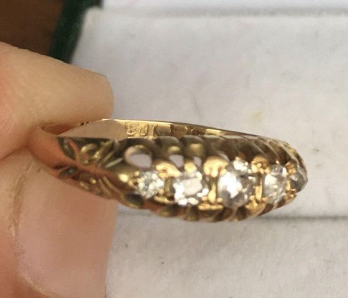 Antique 18 carat Yellow Gold Claw Set Five Stone Old Cut Diamonds Ring Size K Hallmarked Birmingham 1912 - Stone carat weight 0.4ct - 1.2 grammes