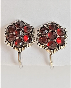 Antique Silver and Bohemian Garnets Stud Screw Back Earrings Edwardian circa 1910