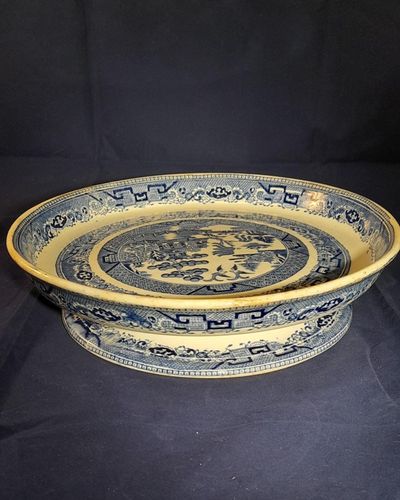 Antique Stone Ware Blue & White Transfer Printed Stilton Stand Willow Pattern circa 1850 27.3 cm diameter