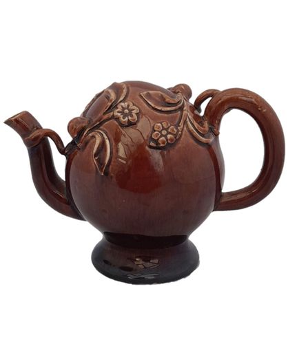 Antique Brameld Mortlocks Cadogan Rockingham glazed earthenware pottery wine ewer or teapot circa 1830 manganese purple-brown Rockingham Glazed Chinese Inspired 10 cm H 14.2 cm L 6.8 cm D 228 g