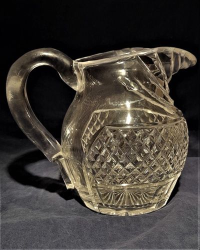 Antique Regency Lead Crystal Cut Glass Water Jug Anglo-Irish circa 1820 - relief diamond body & swag cut lip - 1 pint capacity 14.5 cm high 1 kg