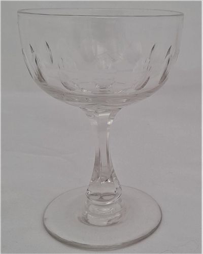 Antique Victorian faceted stem Champagne glass saucer or coupe thumb or lens cuts circa 1900  12.4 cm 150 ml capacity