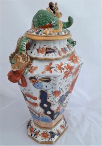 Antique Masons Patent Ironstone China alcove vase hand painted Fence Japan pattern potpourri circa 1815 Dragon handles Regency early 19thC 54cm 7.6kg
