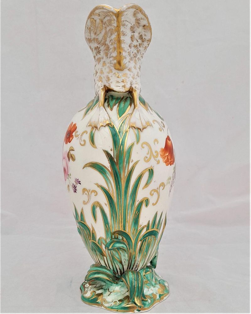 Antique Regency Daniel & Son Porcelain Swan lipped Vase Ewer or Jug Hand Painted Botanicals circa 1825. Made by Henry & Richard Daniel Shelton Staffordshire. 242mm high weighs 516 grammes unpacked.